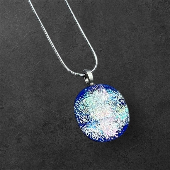 *Handmade Glittery Glass Pendant 18” Stainless Steel Necklace - Picture 9 of 15